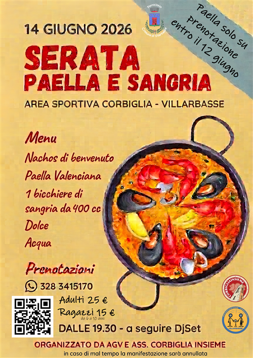 Serata paella e sangria, 14 giugno 2026