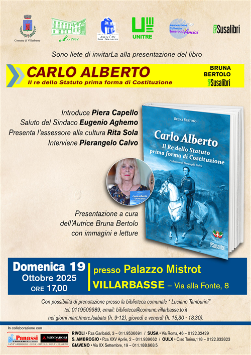 Presentazione del libro "Carlo Alberto. Il re dello Statuto prima forma di Costituzione" a cura dell'Autrice Bruna Bertolo